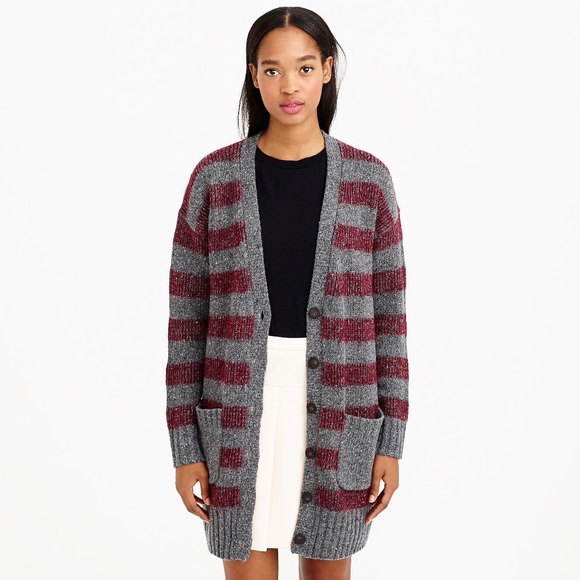 J. Crew Sweaters - JCREW Oversized Gray Long Stripe Cardigan Sweater